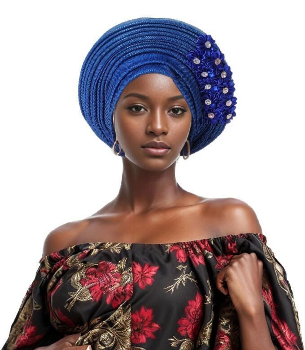 7631 Fashion African Headtie Turban Nigeria Head Ties With Flowers Already